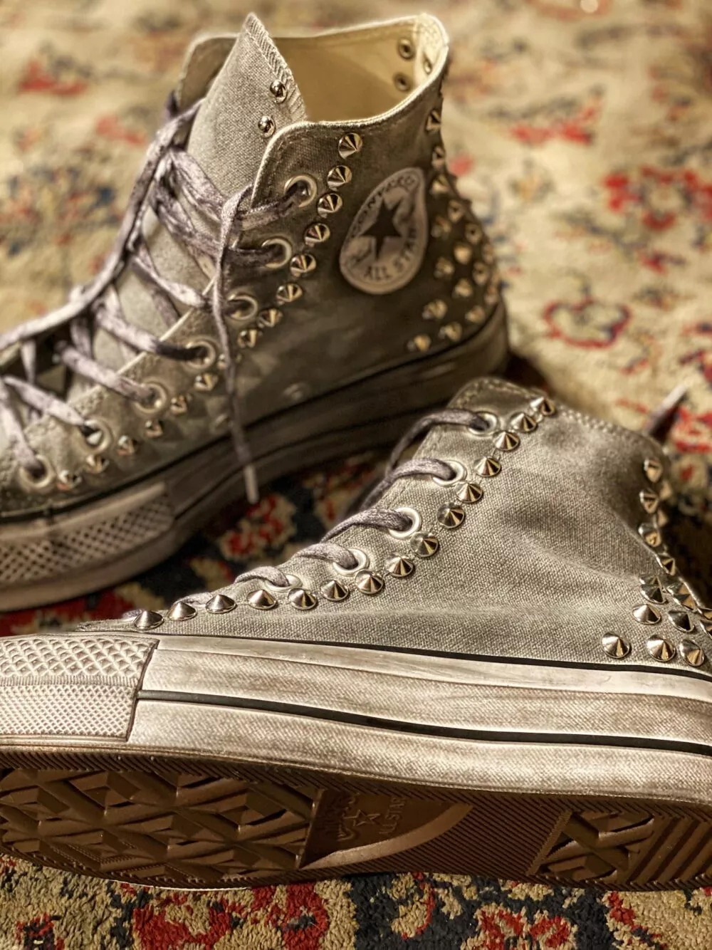 CONVERSE LTD PLATFORM HIGH Grey Heel Borchie Argento SAMPLE SALE - foto 4