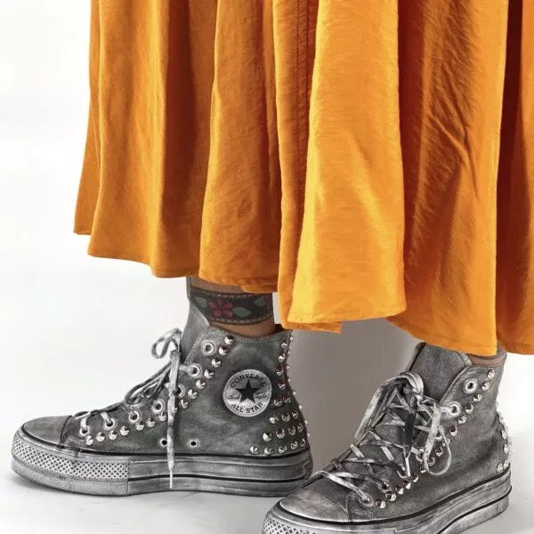CONVERSE LTF PLATFORM HIGH Grey Heel Borchie Argento