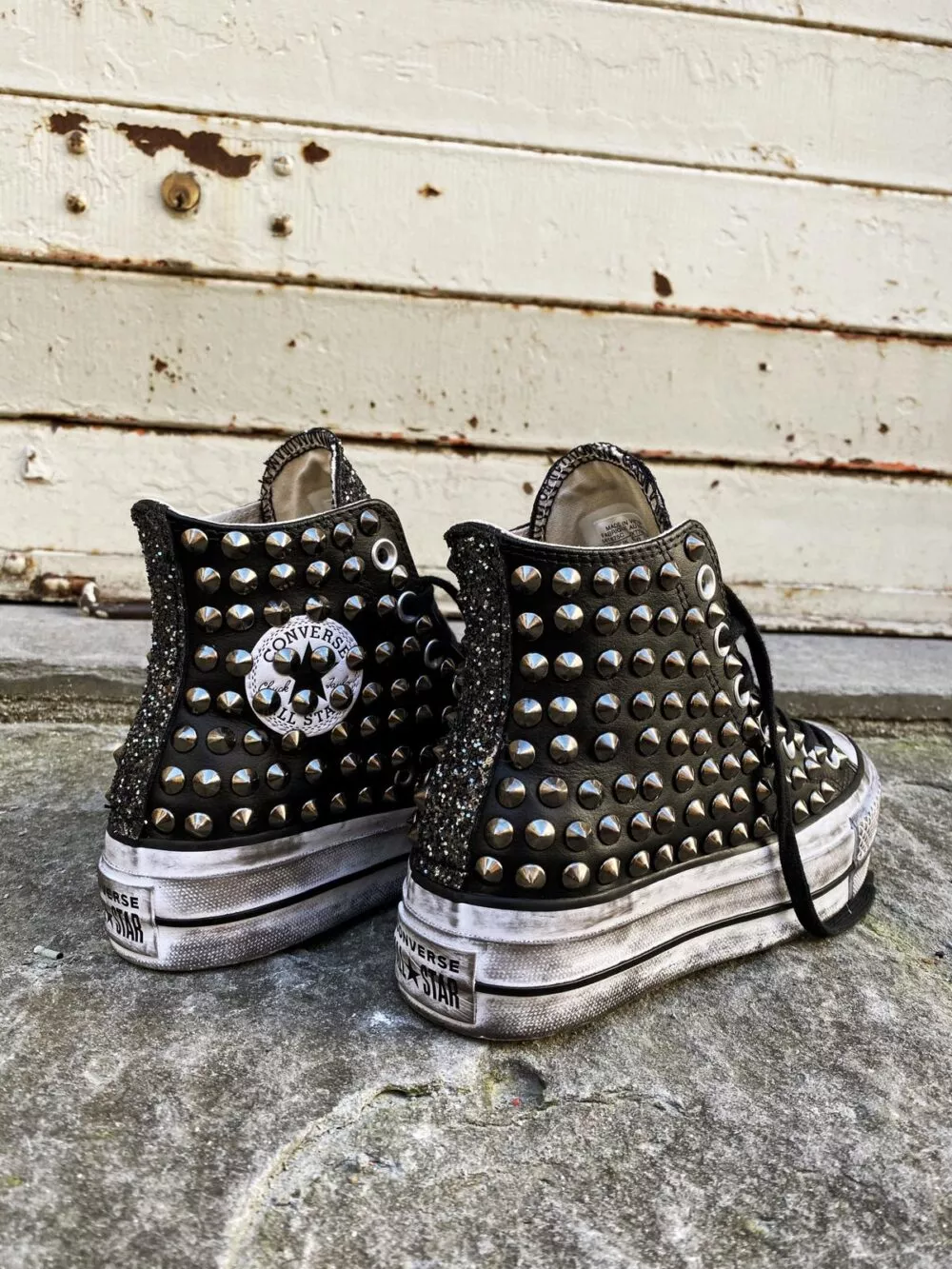 Converse Platform Leather Black Glitter Borchie - foto 2