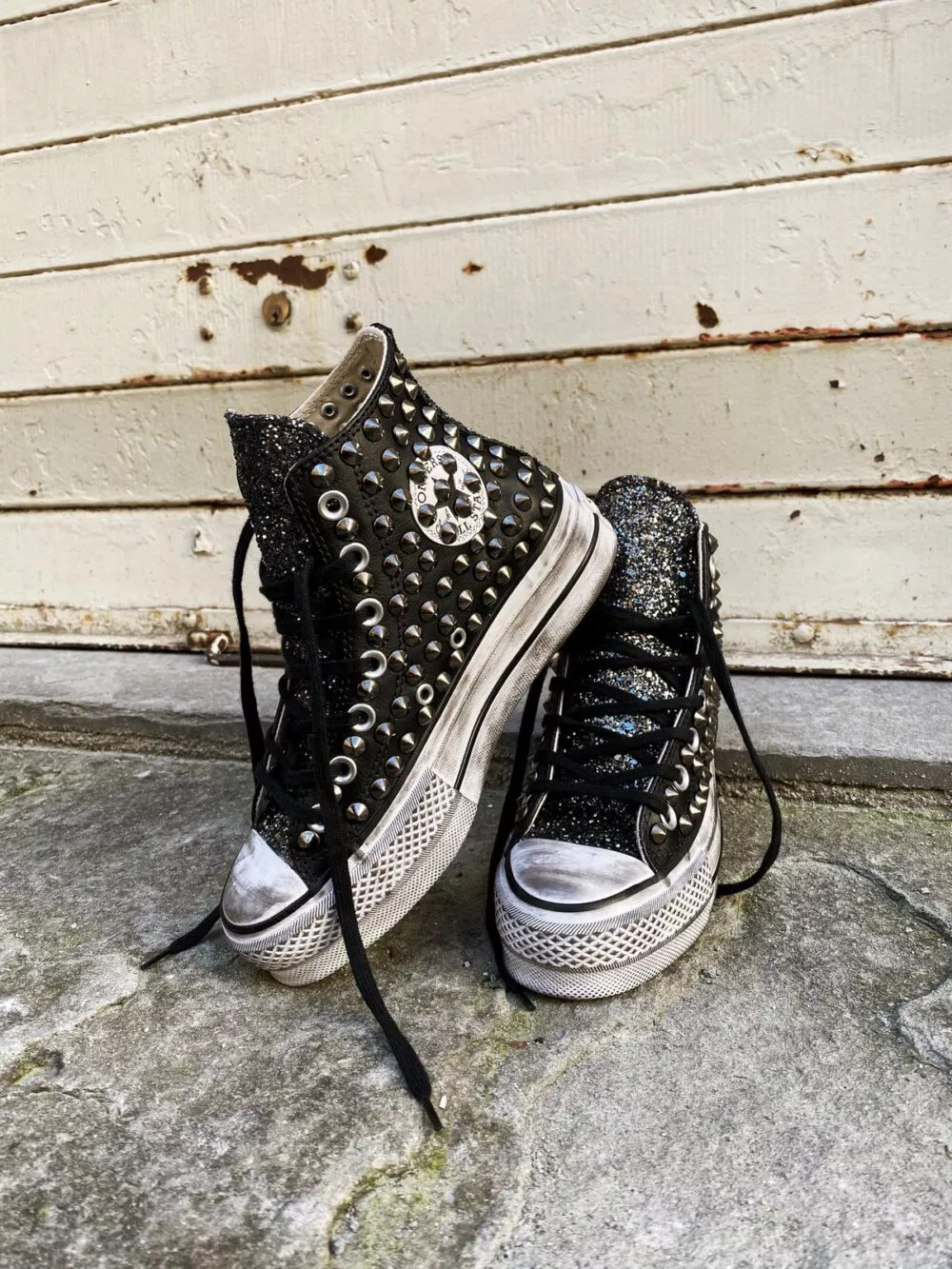 Converse Platform Leather Black Glitter Borchie - foto 3