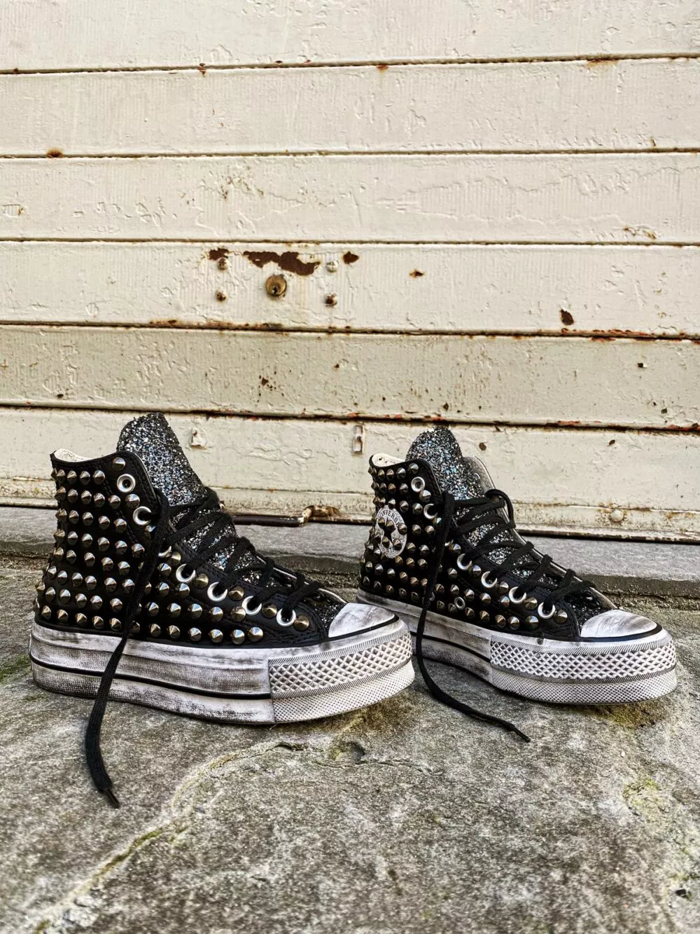 Converse Platform Leather Black Glitter Borchie