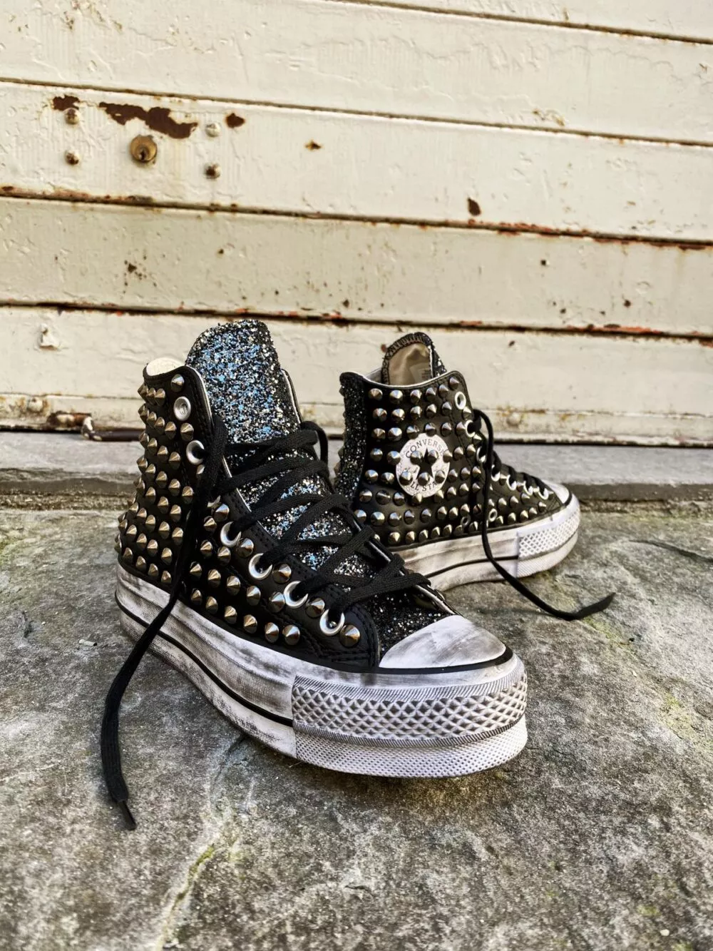Converse Platform Leather Black Glitter Borchie - foto 4