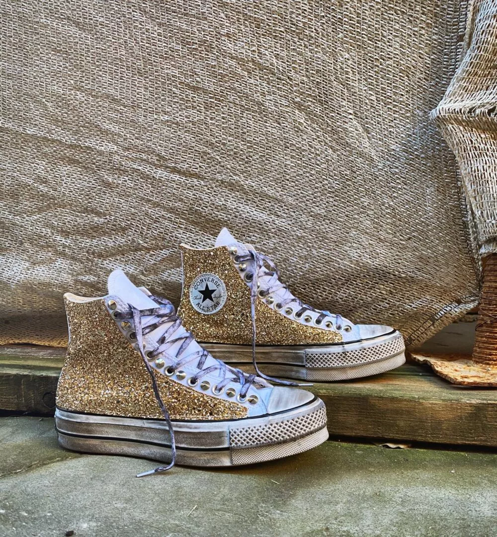 CONVERSE PLATFORM HIGH White Glitter Oro SAMPLE SALE