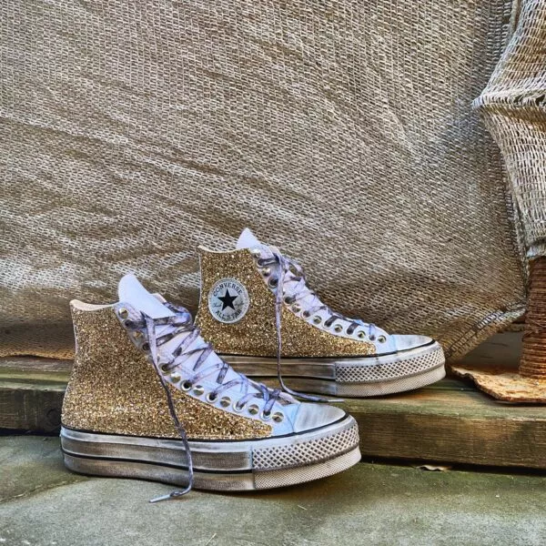 CONVERSE PLATFORM HIGH White Glitter Oro