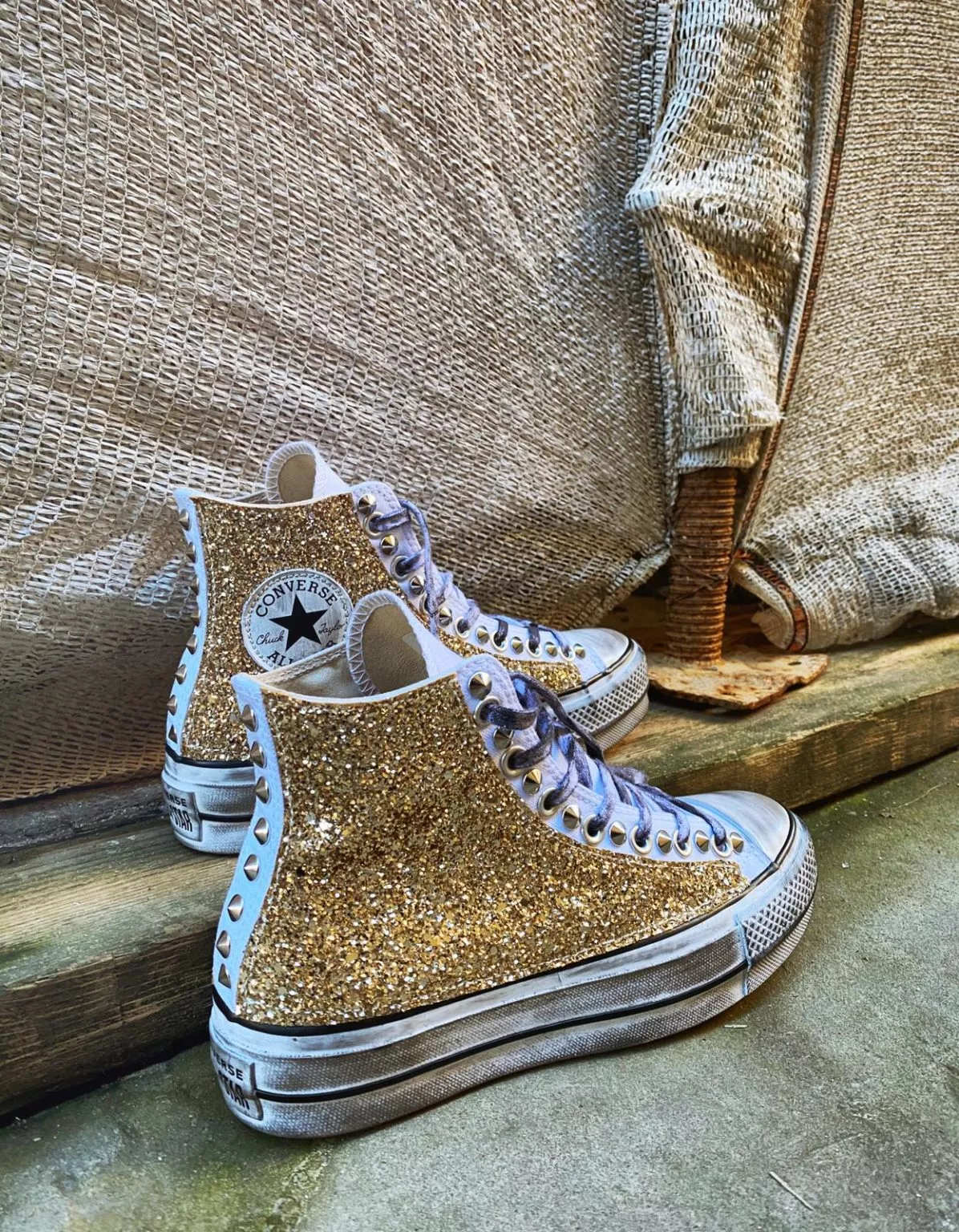 CONVERSE PLATFORM HIGH White Glitter Oro SAMPLE SALE - foto 3