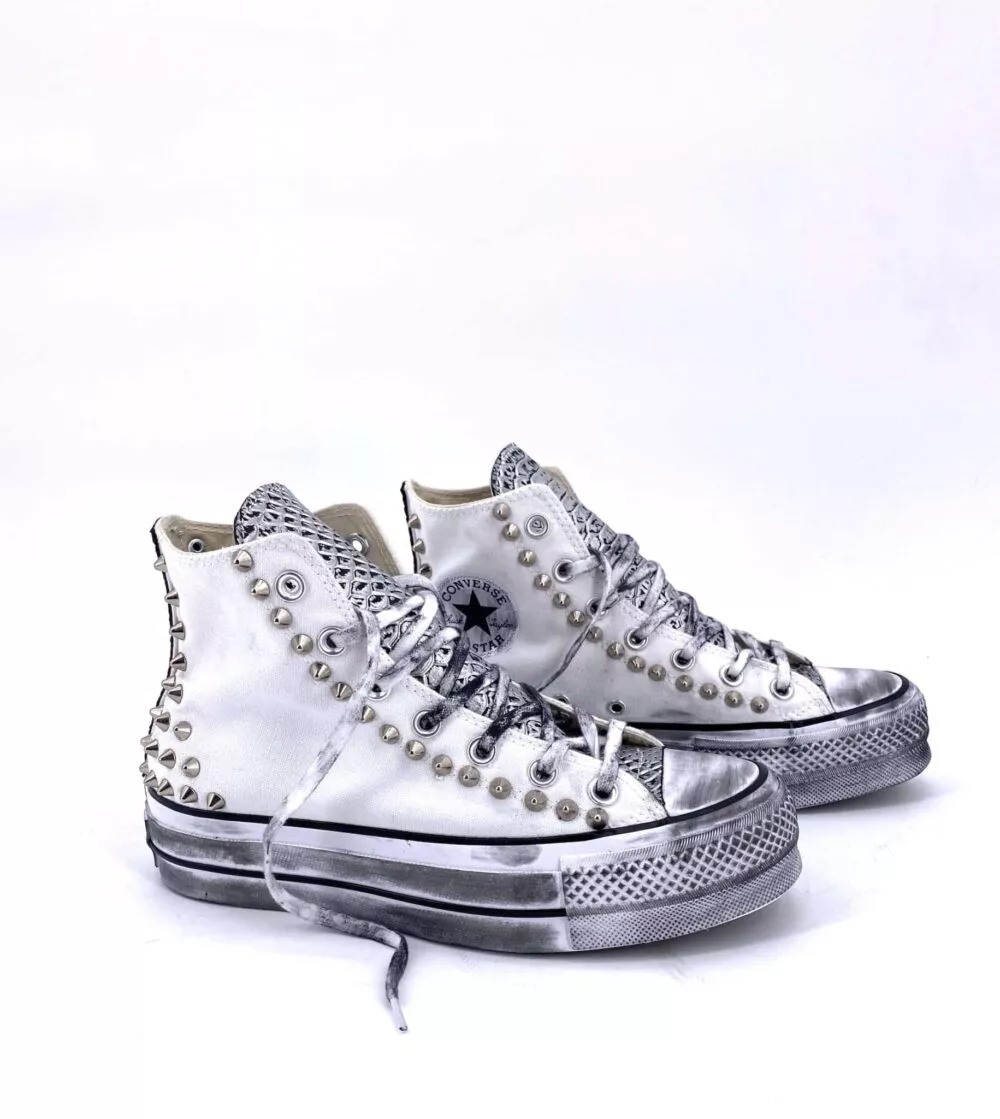 CONVERSE PLATFORM HIGH White Pitone Argento Borchie SAMPLE SALE - foto 2