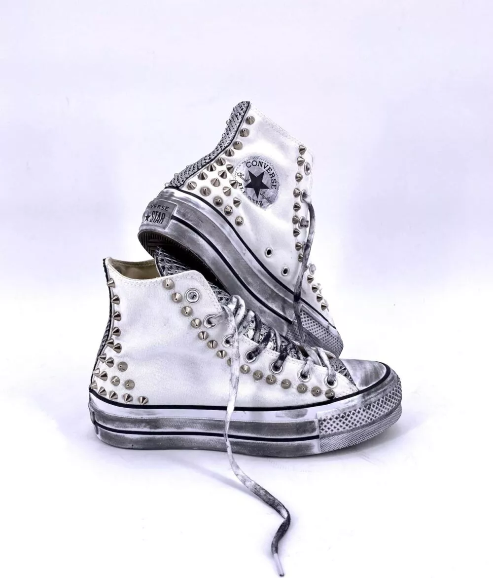 CONVERSE PLATFORM HIGH White Pitone Argento Borchie SAMPLE SALE - foto 4