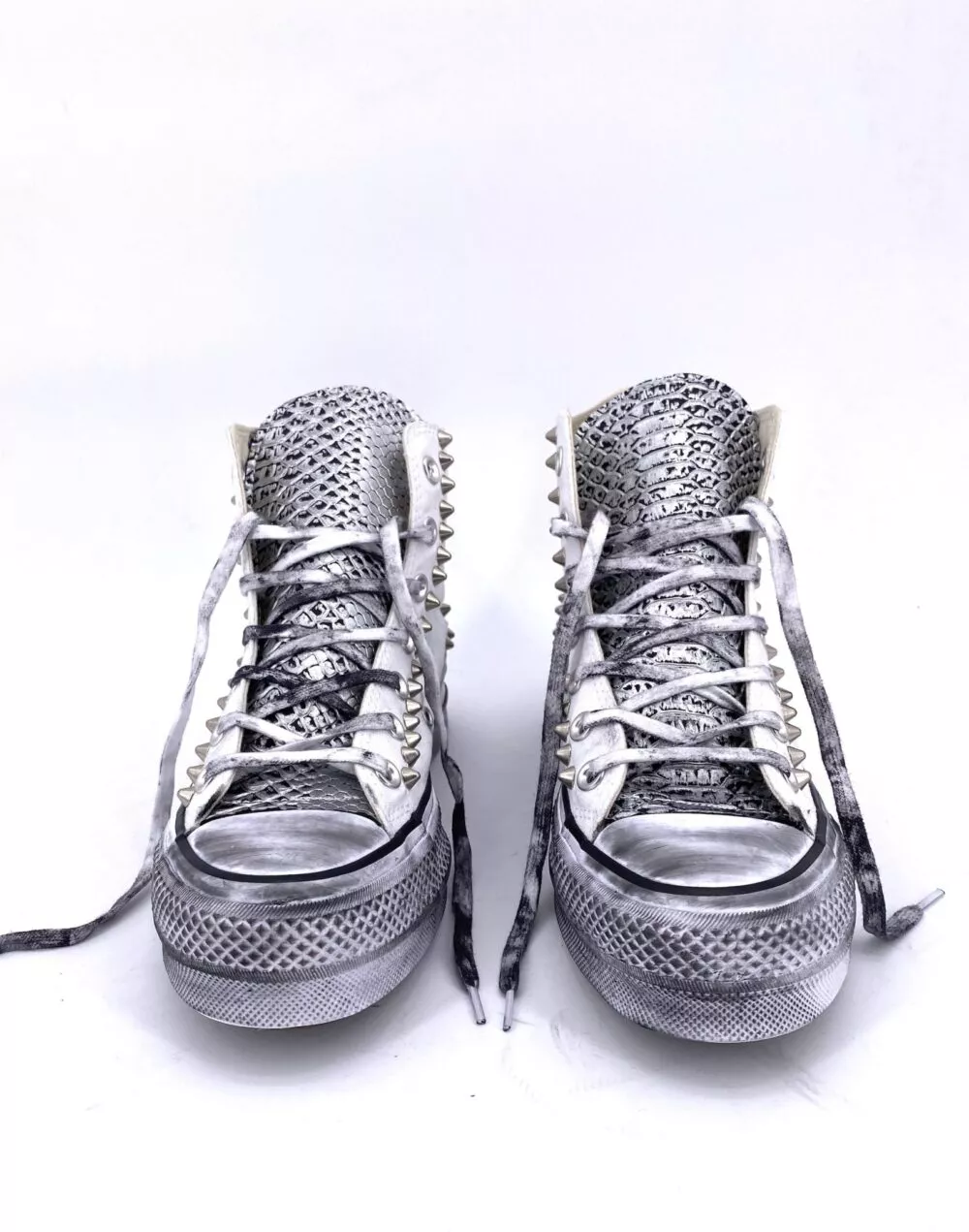 CONVERSE PLATFORM HIGH White Pitone Argento Borchie SAMPLE SALE - foto 3
