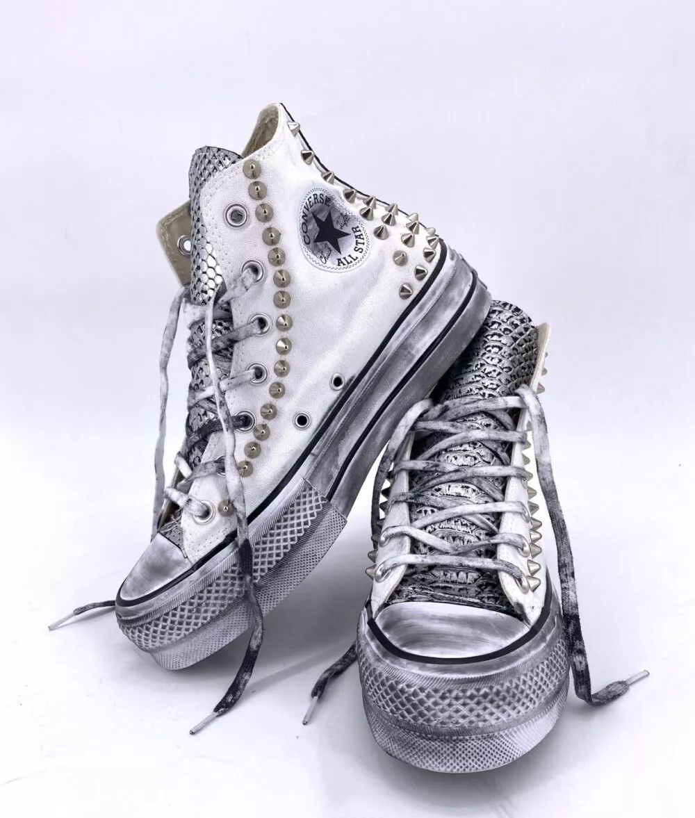 CONVERSE PLATFORM HIGH White Pitone Argento Borchie SAMPLE SALE