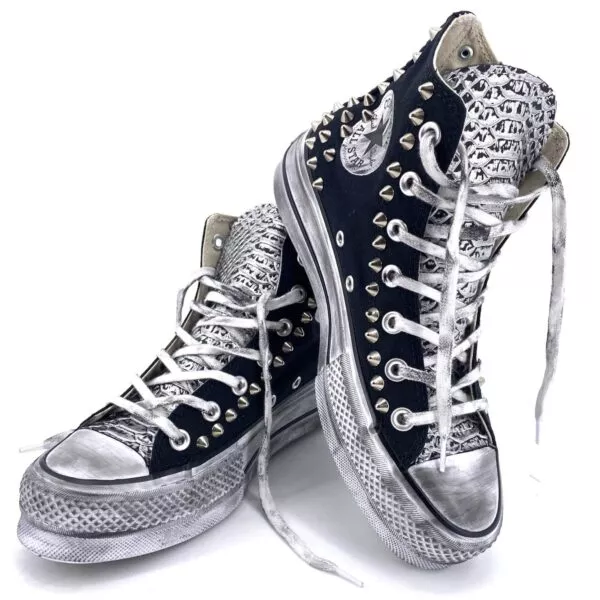 CONVERSE PLATFORM HIGH Black Pitone Argento Borchie