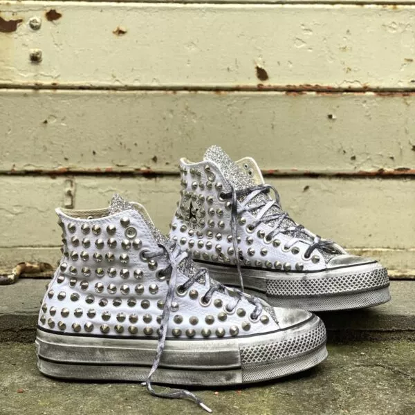 CONVERSE PLATFORM HIGH White Glitter Full Borchie