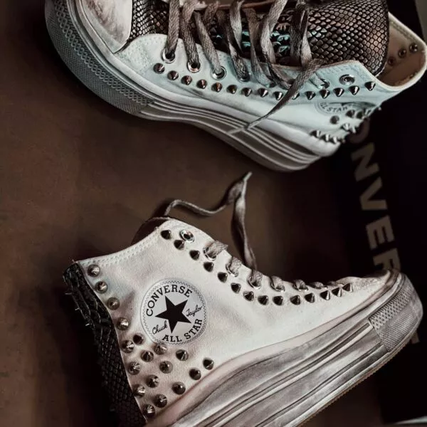 CONVERSE Platform High MOVE White PITONE ARGENTO