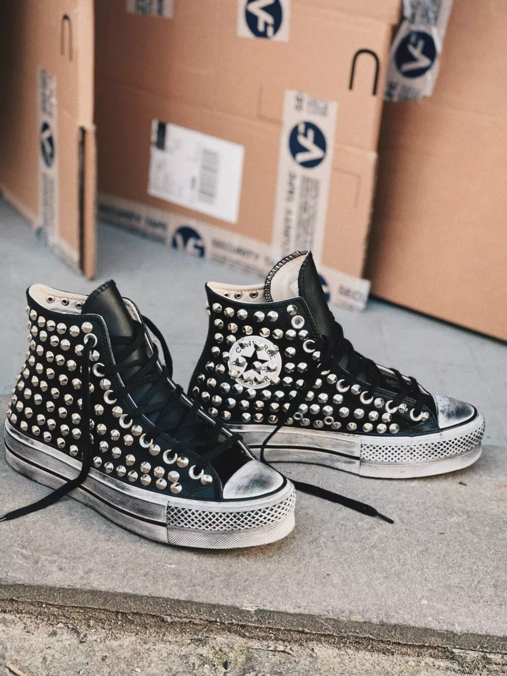 Converse High Platform Leather Black (Full Borchie) - foto 2