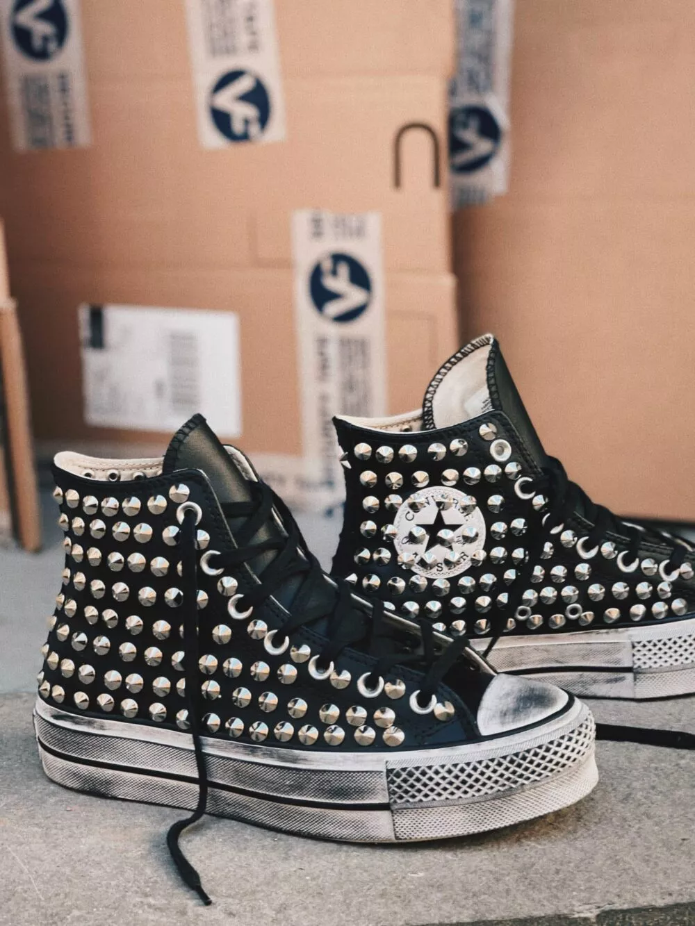 Converse High Platform Leather Black (Full Borchie) - foto 3