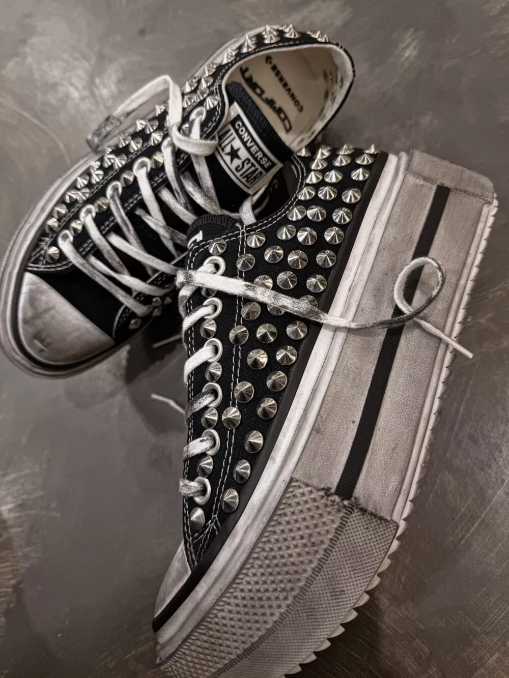 CONVERSE DOUBLE STACK LOW Black Full Borchie - foto 2