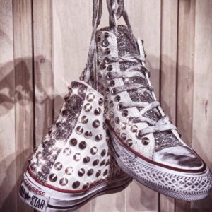Converse Hi White Borchie + Glitter