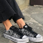 Converse LOW PLATFORM PELLE NERO PITONE BIANCO 2