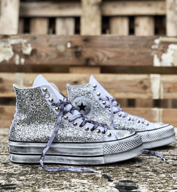 converse platform glitter argento