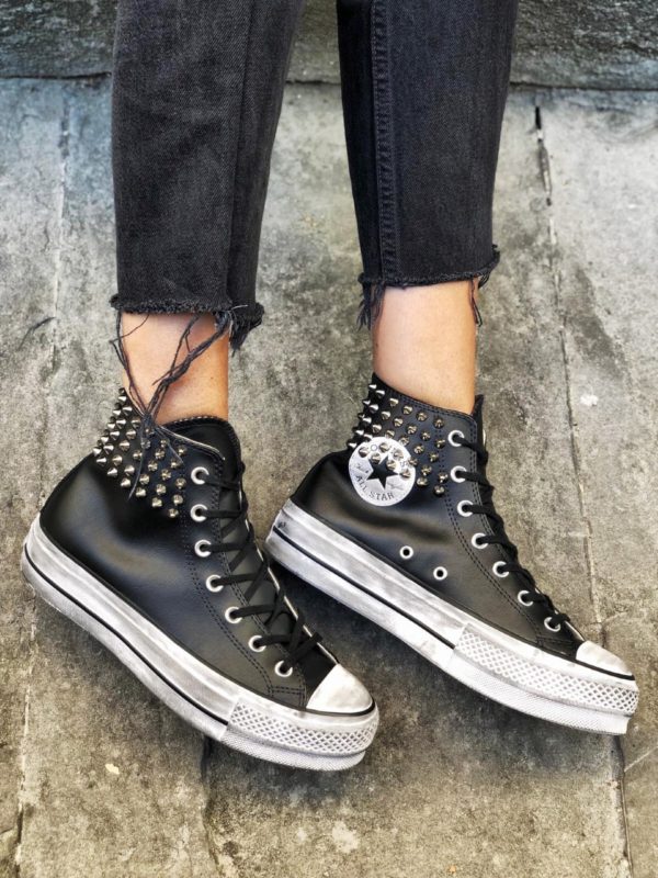 converse nere pelle platform