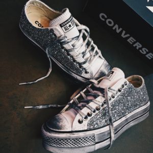 Converse Platform Low White Leather Glitter Silver
