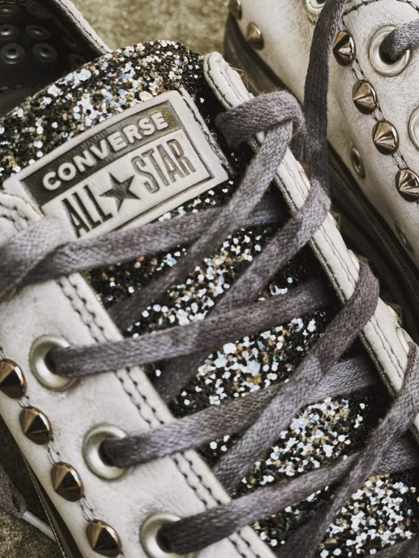 Converse Ltd Low Pelle White Borchie Glitter