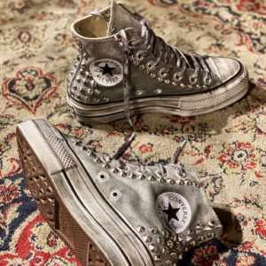 Converse Ltd Platform Grey Heel Borchie Argento