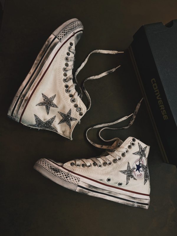 Converse Classic High White Stars Glitter Silver