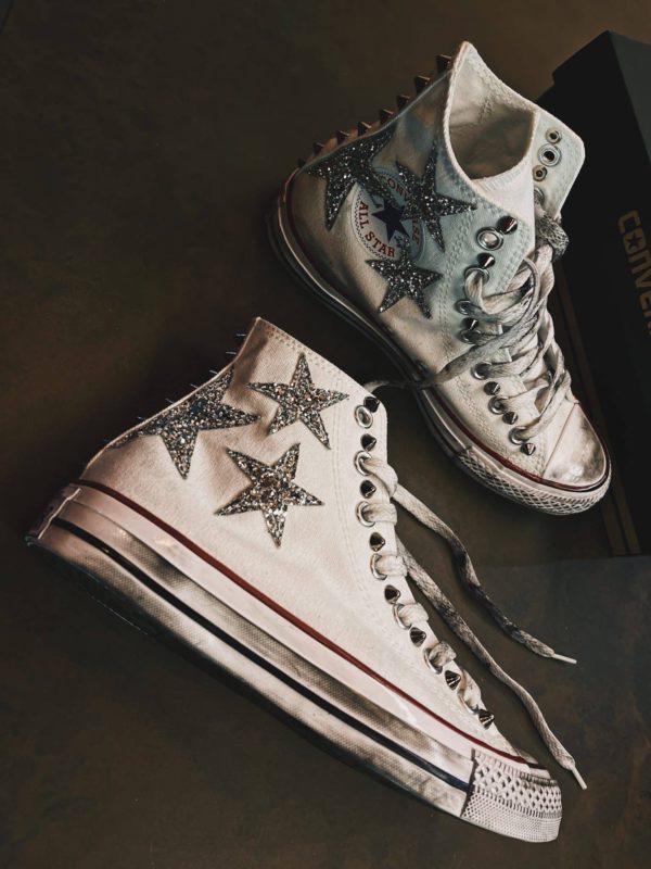 Converse Classic High White Stars Glitter Silver