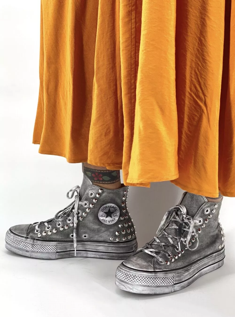 CONVERSE LTD PLATFORM HIGH Grey Heel Borchie Argento SAMPLE SALE