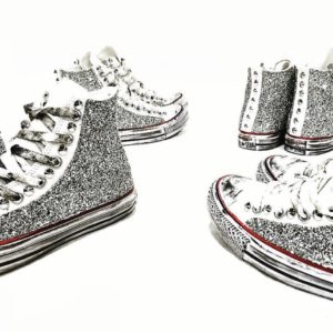 Converse Classic High White Glitter Silver
