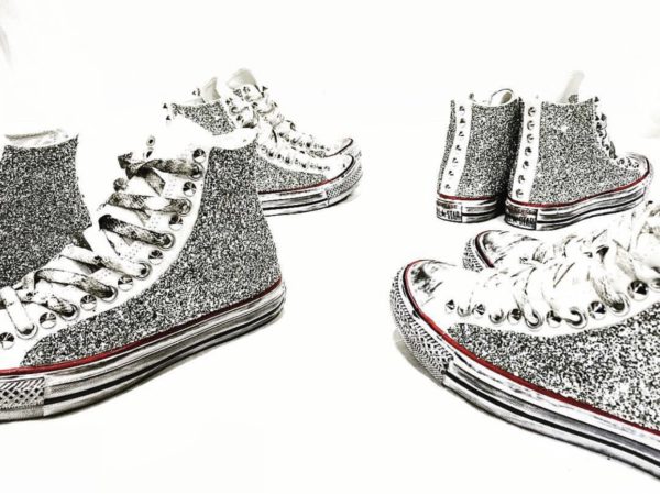 Converse Classic High White Glitter Silver