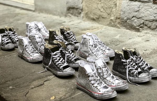 Converse Classic High White Glitter Silver