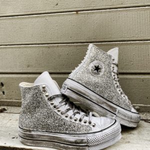 Converse Platform High Leather White Glitter Silver