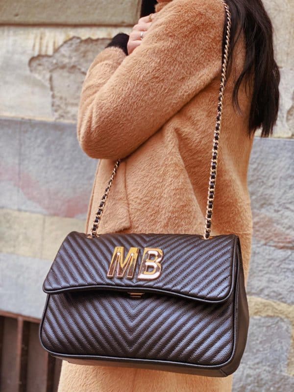 Mia Bag Tracolla Morbida Pelle Nero M B Oro