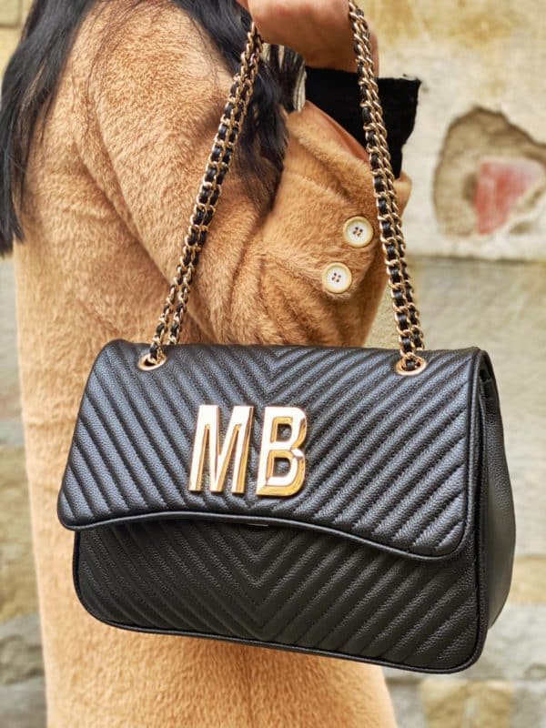 Mia Bag Tracolla Morbida Pelle Nero M B Oro
