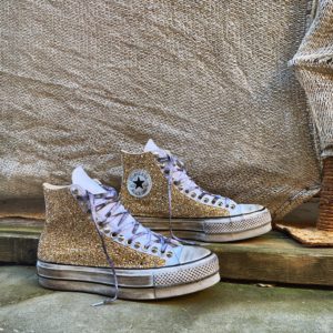 Converse Platform High White Glitter Gold