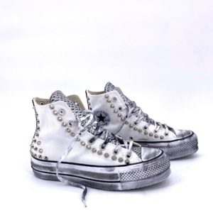 Converse Platform High White Pitone Argento Borchie