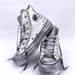 Converse Platform High White Pitone Argento Borchie