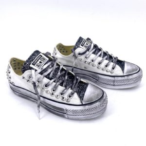 Converse Platform Low Canvas White Glitter Borchie