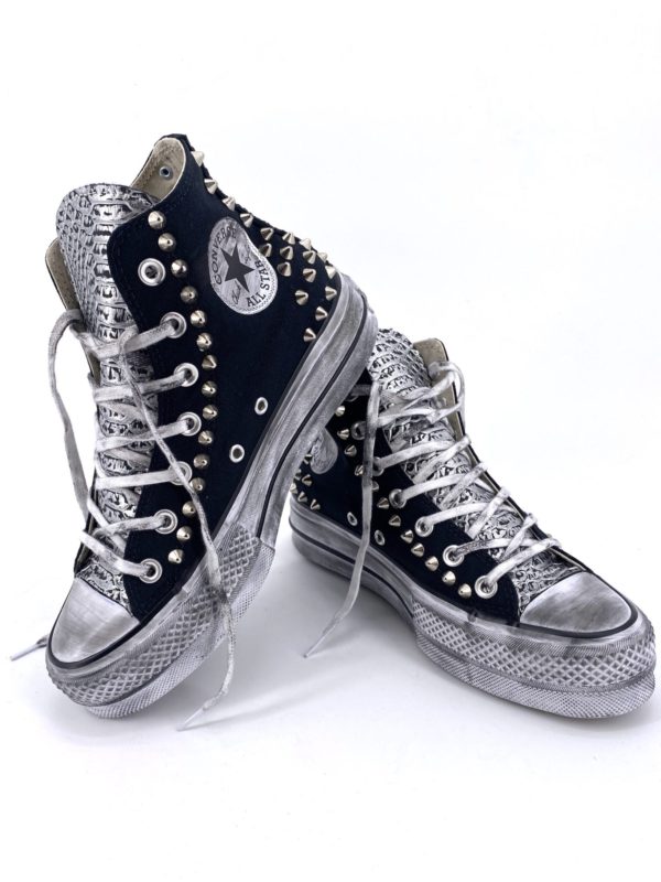 Converse Platform High Black Pitone Argento Borchie