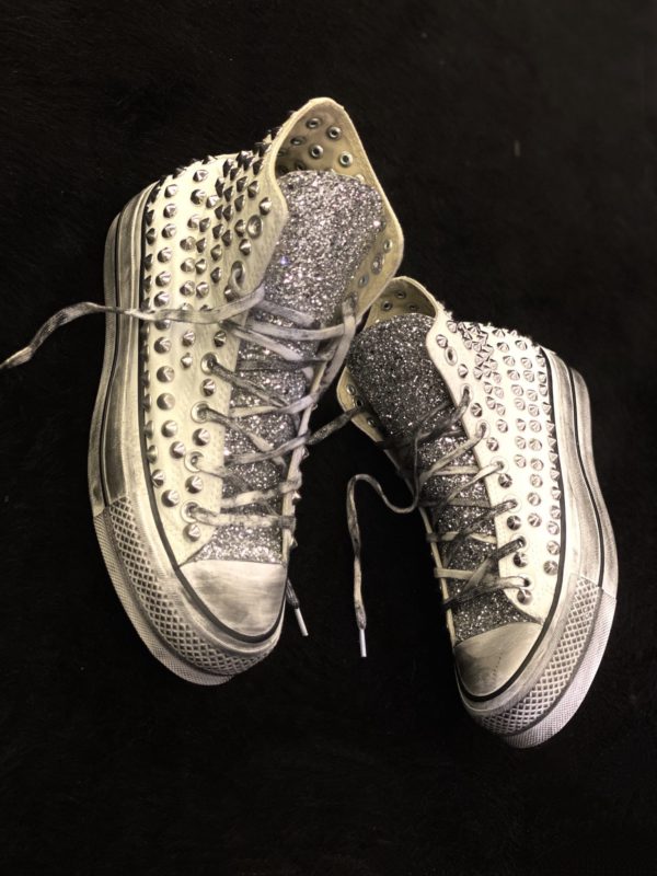 Converse Platform High White Canvas Glitter Borchie