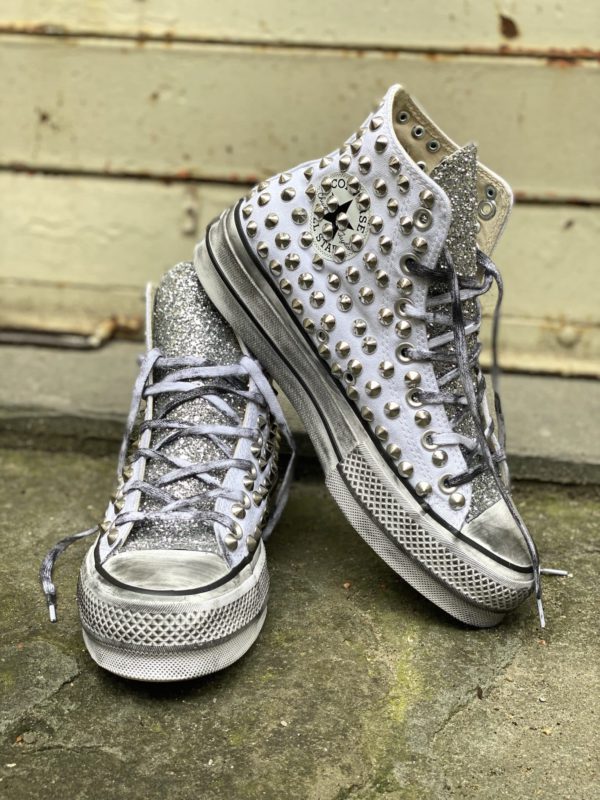 Converse Platform High White Canvas Glitter Borchie