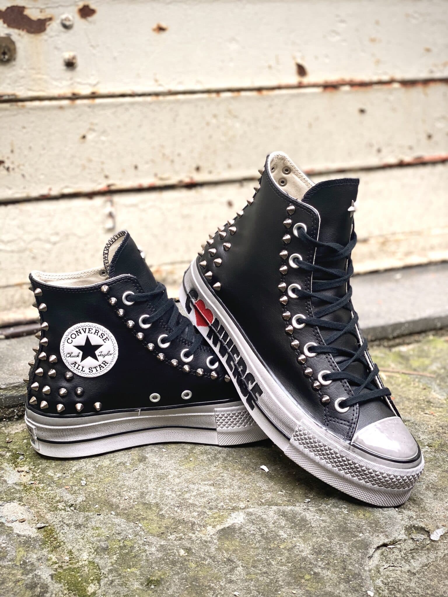 Le tue scarpe CONVERSE PLATFORM HIGH pelle MARKS spikes personalizzate