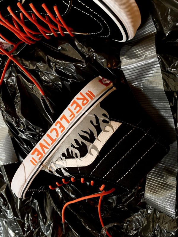 Vans Sk8 High Black Flame Reflective
