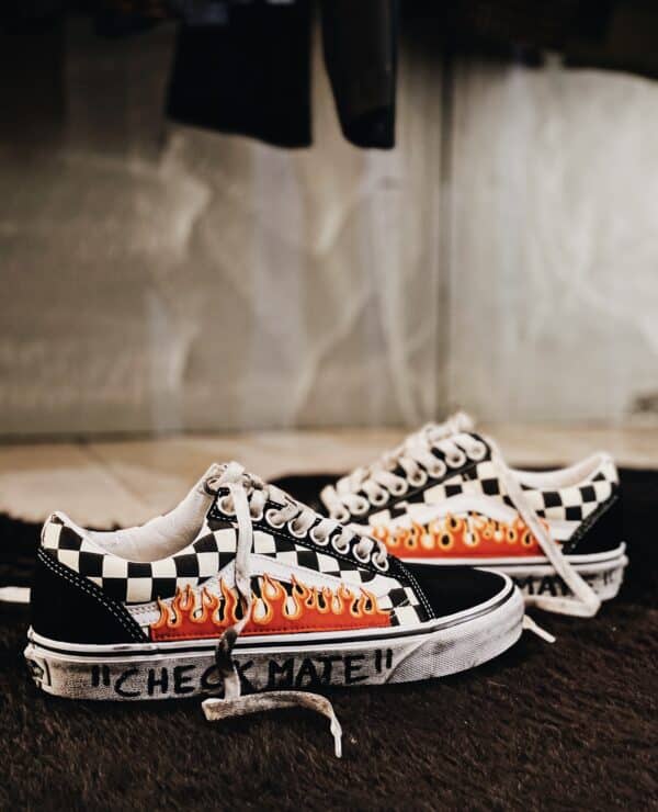 vans old skool checker flame