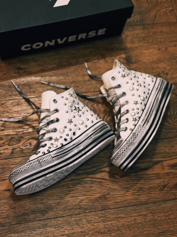 Converse Platform High Layer White Studs Stars Pearls