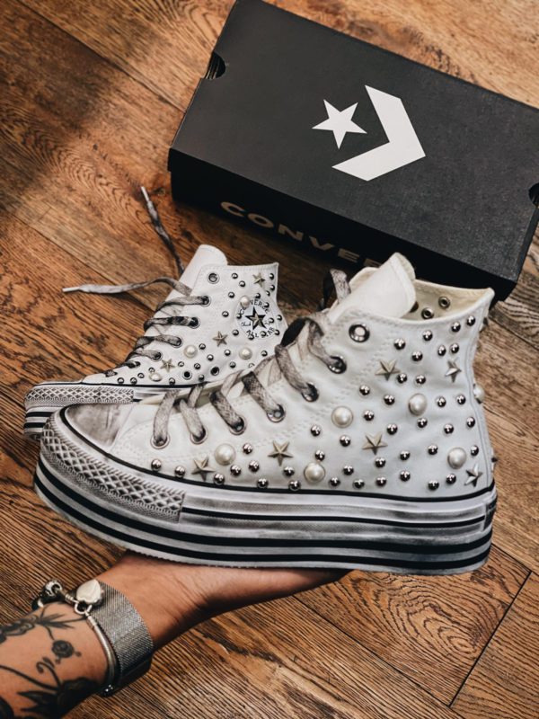 Converse Platform High Layer White Studs Stars Pearls