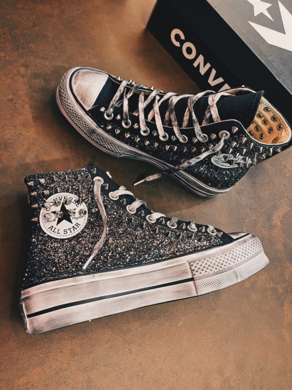 Converse High Platform Black Glitter Collar