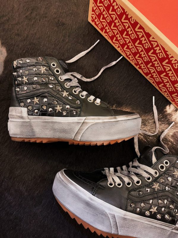 Vans Sk8-Hi Platform Leather Stacked Black Studs And Stars