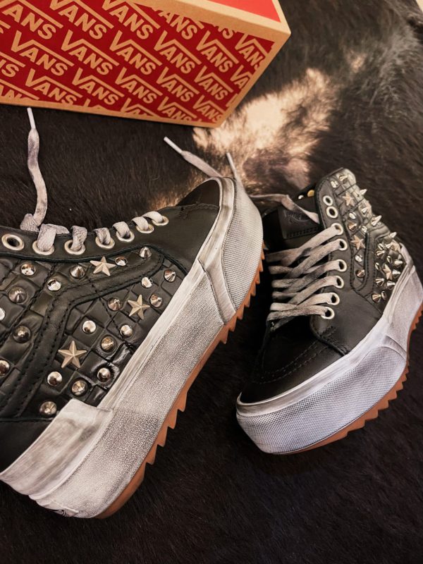 Vans Sk8-Hi Platform Leather Stacked Black Studs And Stars